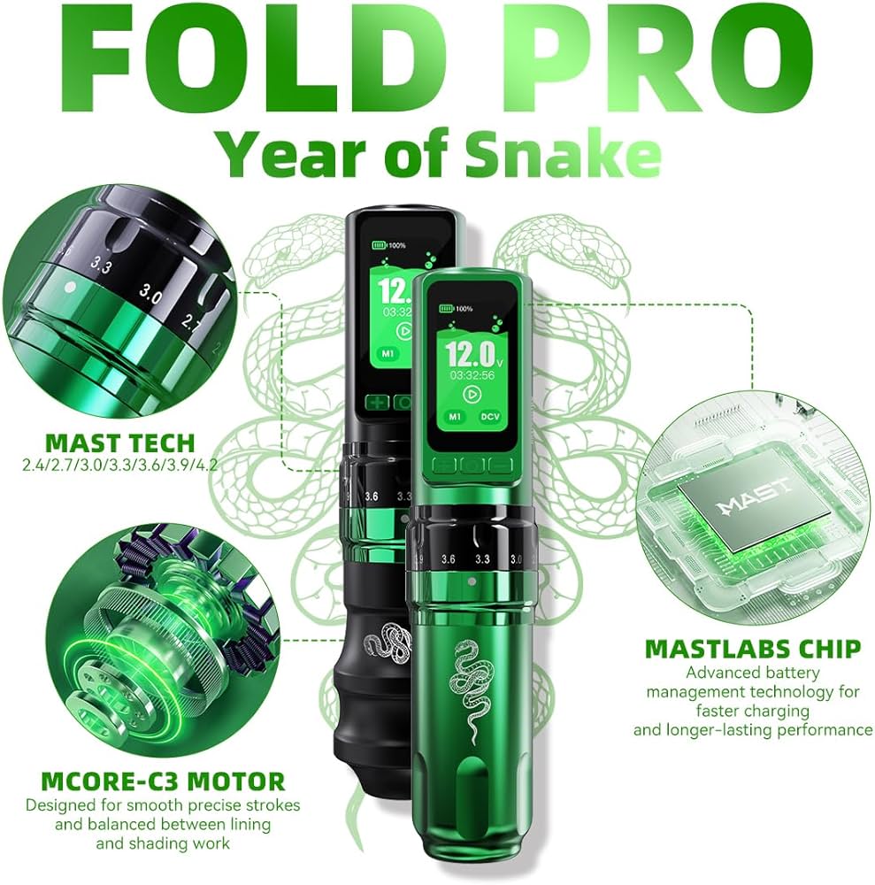 Year of Snake Edition Fold Pro タトゥーマシン Mast Tattoo Gun Pen Machine, Fold Pro Cordless Year of Snake